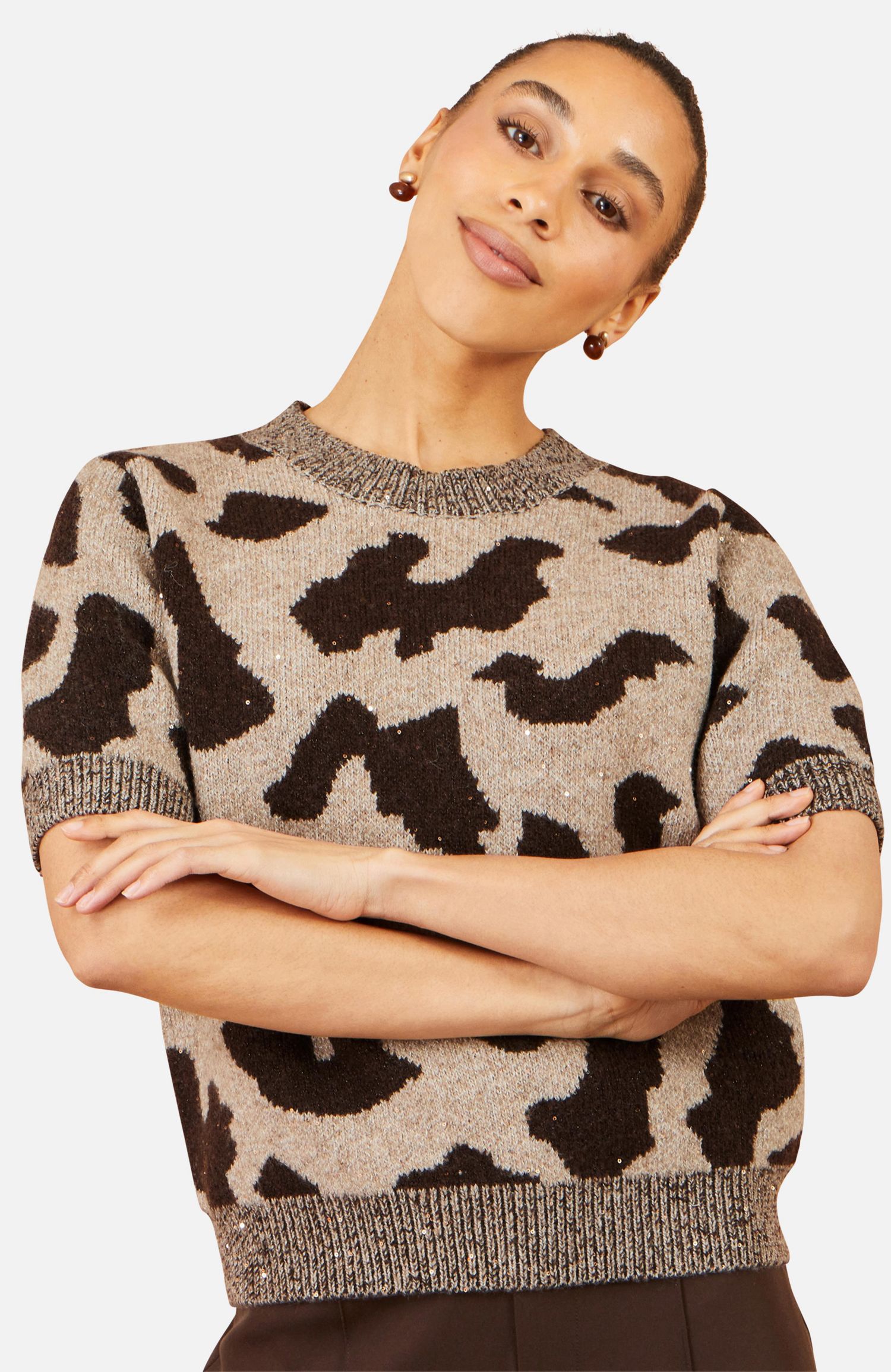 Women's Leopard Intarsia Short-Sleeve Sweater