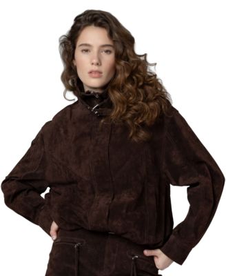 Women's Midnight Drift High Collar Suede Bomber Jacket