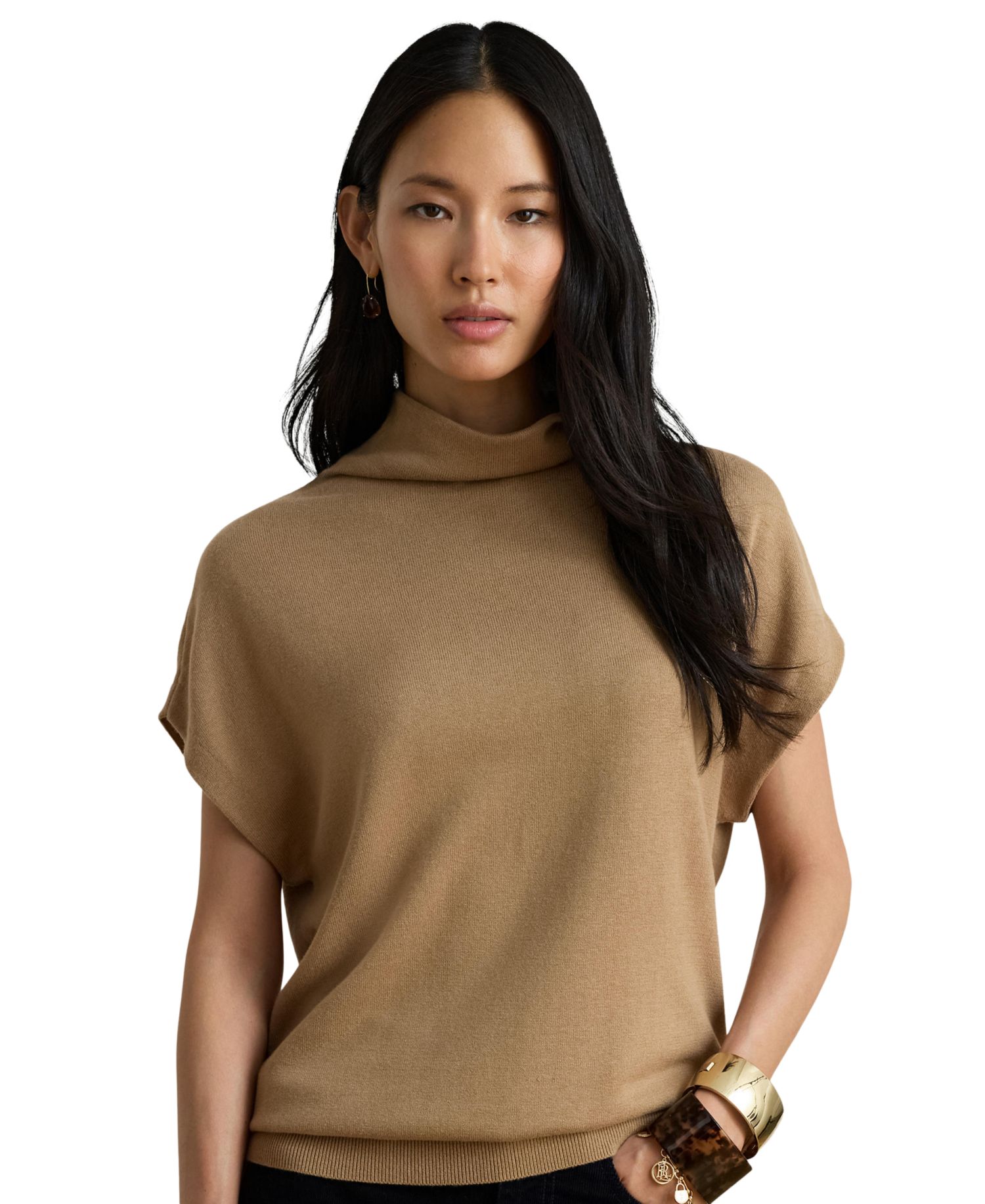 Women's Mock-Neck Cap-Sleeve Sweater