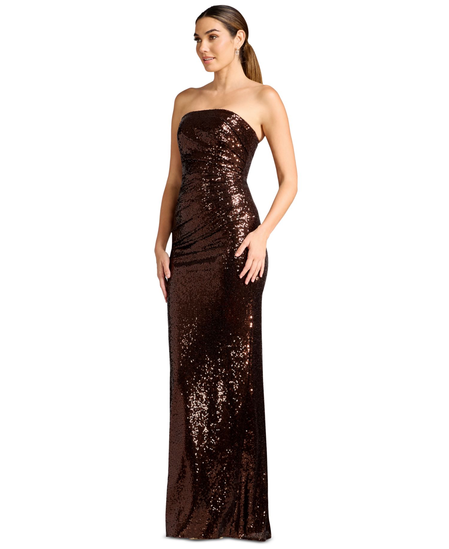Women's Strapless Ruched Sequin Sheath Gown