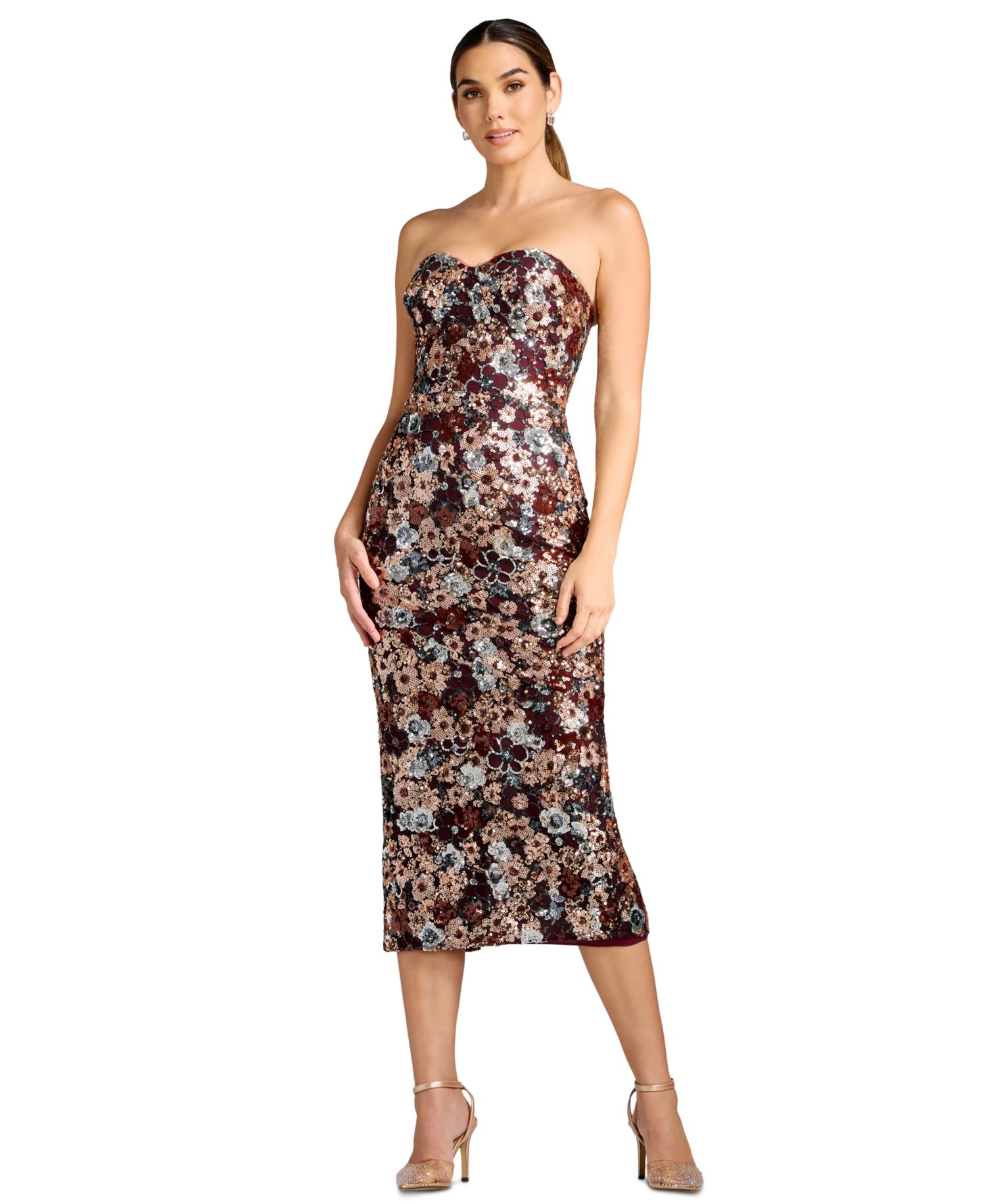 Women's Sequin Floral Sweetheart Midi Dress
