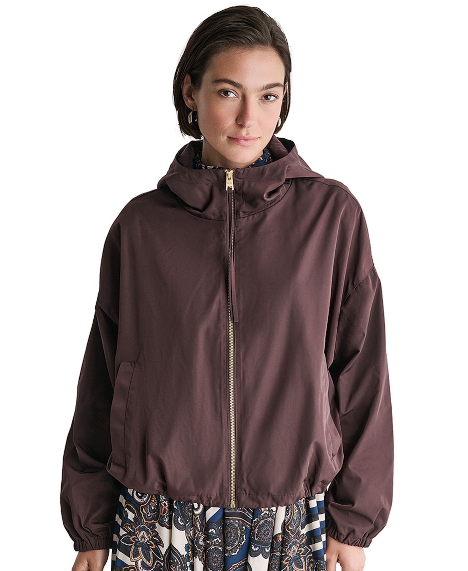 Women's Hooded Zip-Front Mock-Neck Jacket