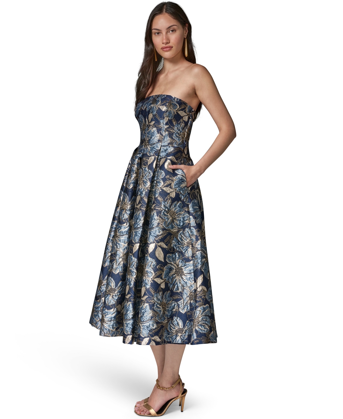 Donna Karan New York Women's Printed Jacquard Strapless Gown