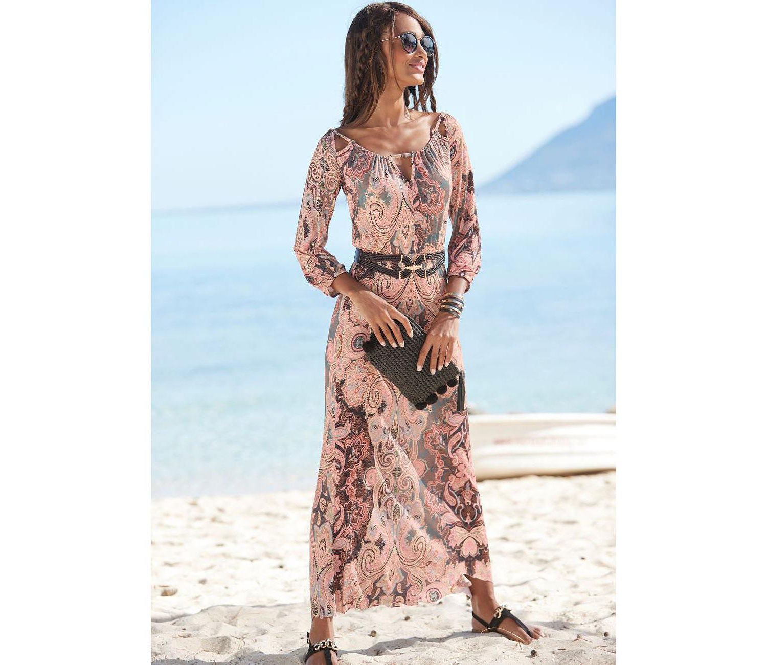Women's Viscose Printed Cutout Multiway Elastic-Waist Maxi Dress