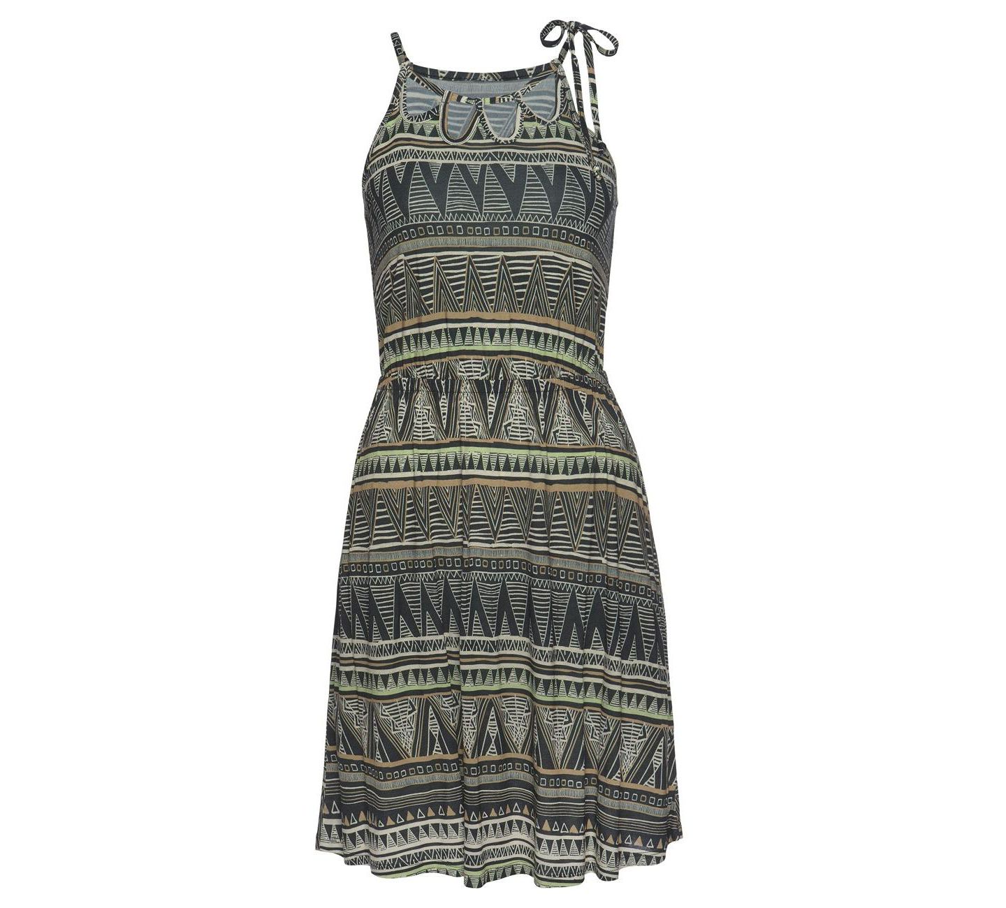 Женское платье Lascana Viscose Printed Cut Out Cutout Elastic-Waist Short, цвет: Чёрный / Хаки — фото 4