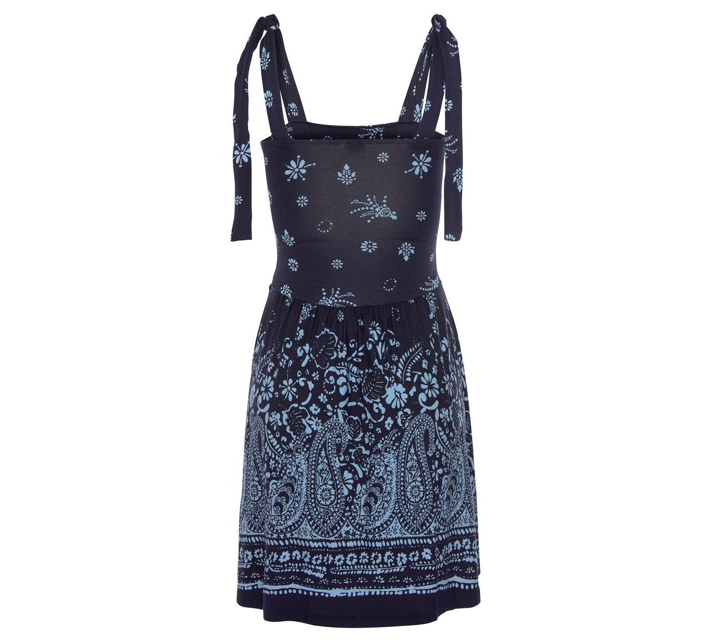 Женское платье Lascana Viscose Printed Tie Strap with Pockets Elastic-Waist Short, цвет: Тёмно-синий с принтом — фото 5