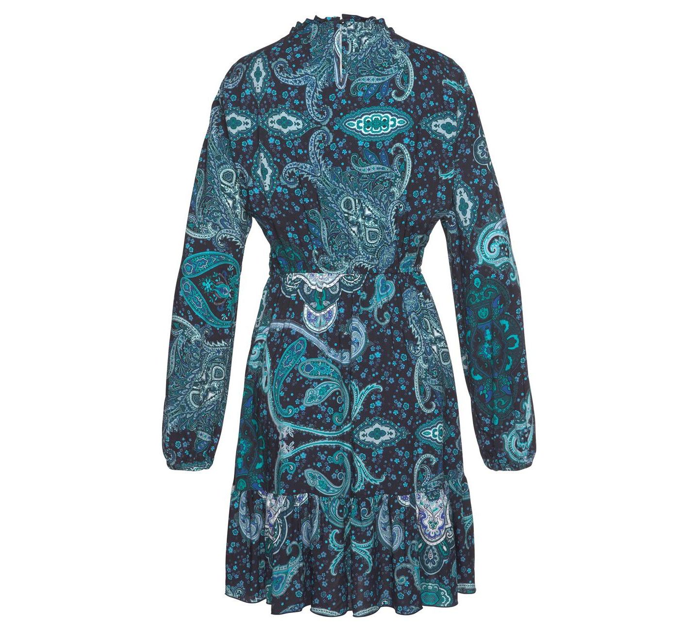 Женское платье Lascana Viscose Paisley Print High Neck Ruffle-Trim Short, цвет: Синий — фото 5