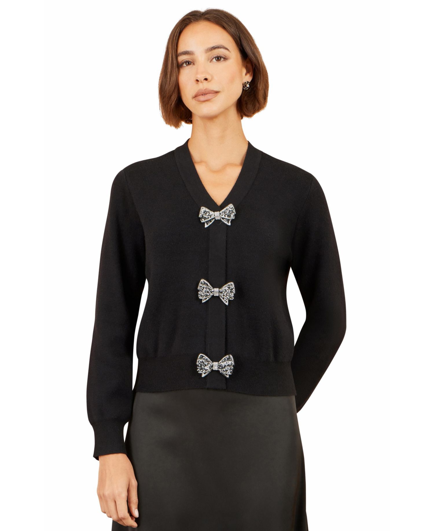 Women's Sparkle Bow Cardigan V-Neck