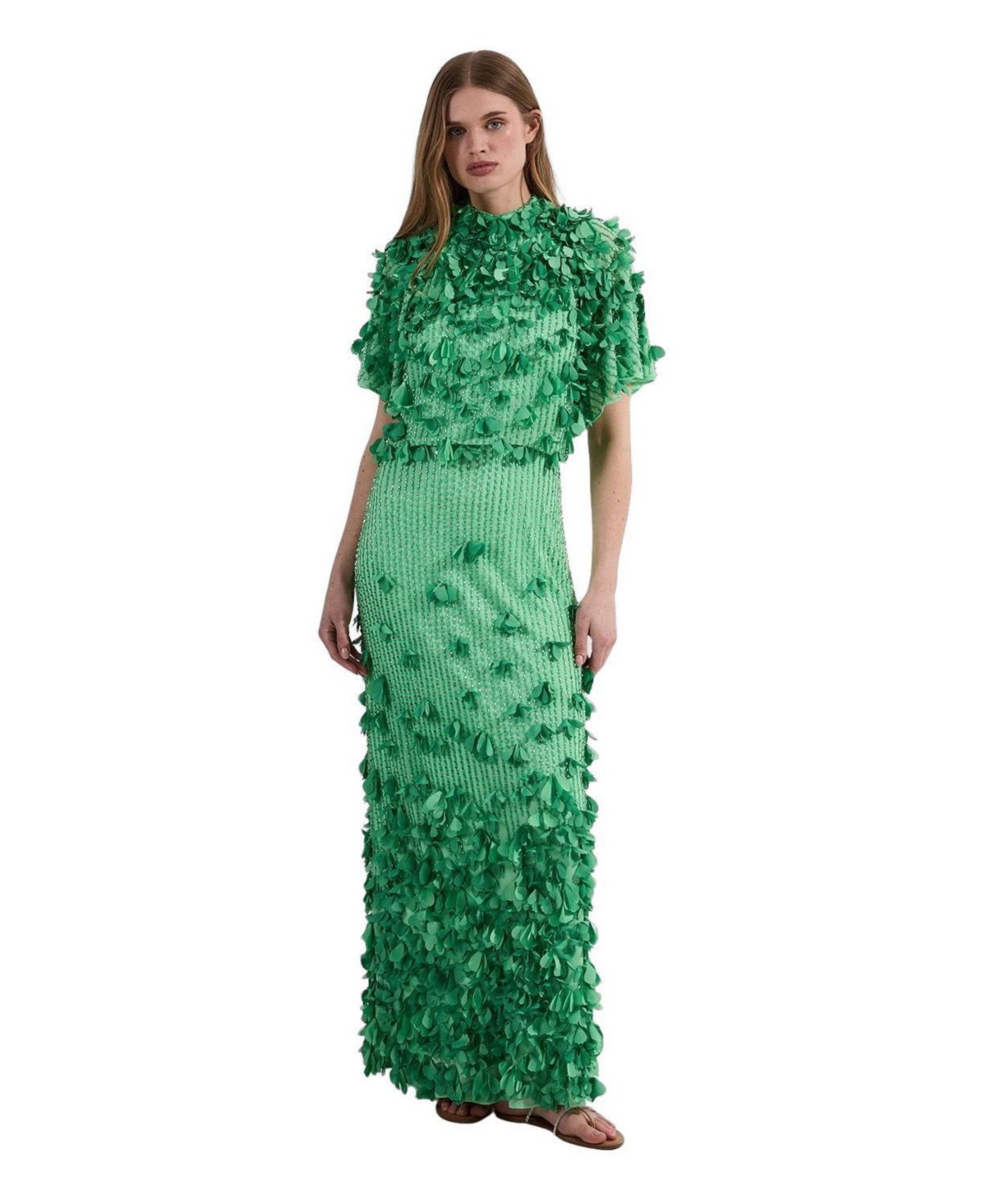 Karen Millen Women's Crystal Applique Angel Sleeve Maxi Dress - Mint