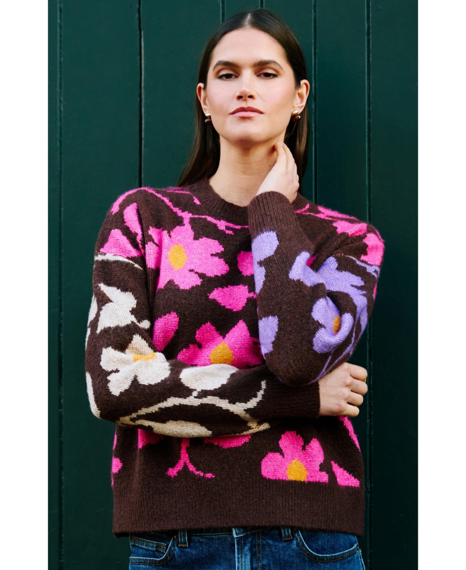Women's Floral-Intarsia Relaxed-Fit Sweater