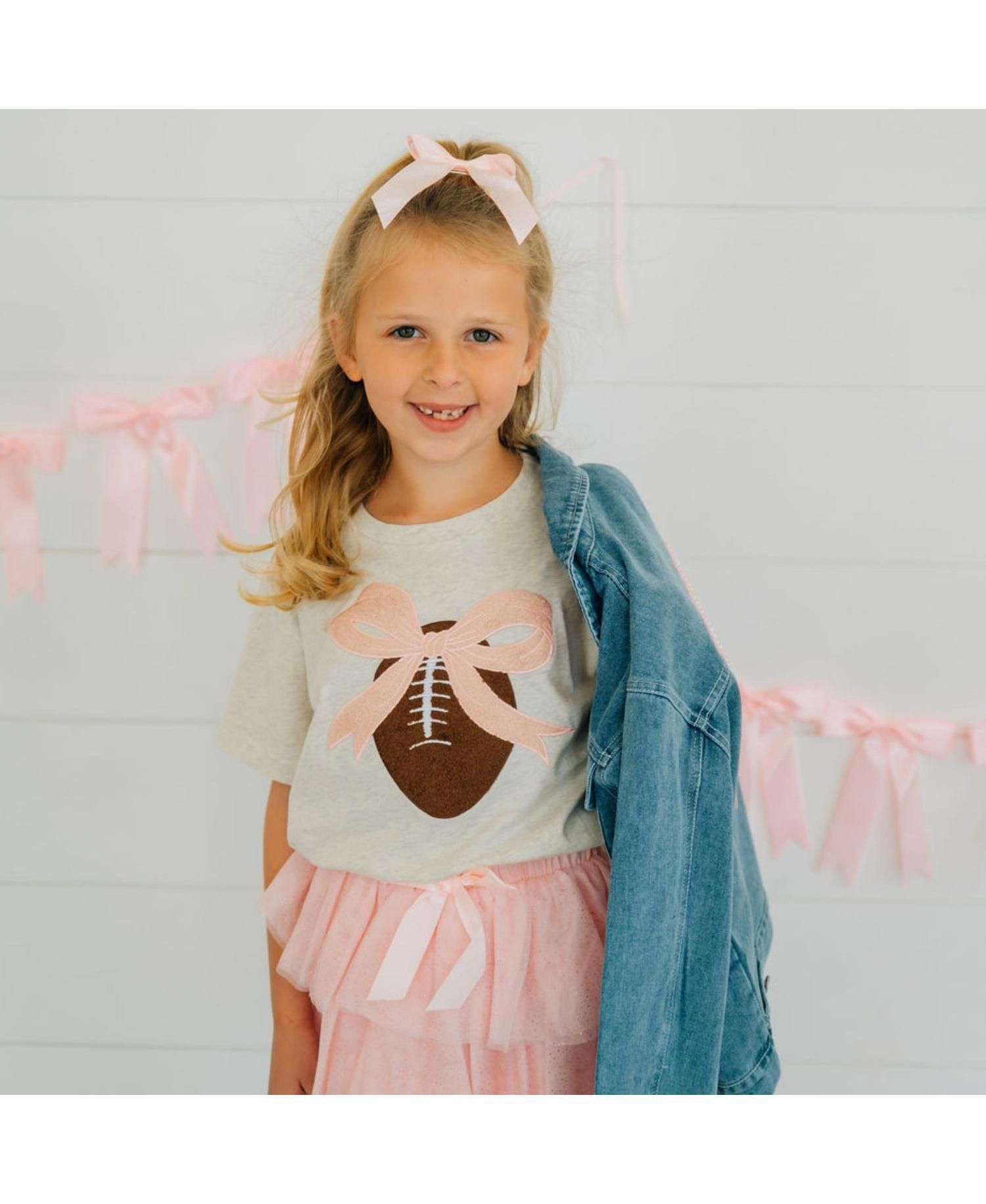 Little Girls Coquette Football Patch Short Sleeve T-Shirt