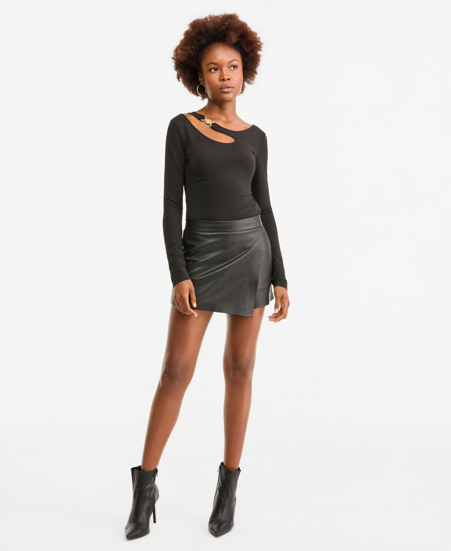 Women's Hayden High-Waisted A-Line Mini Faux Leather Skort
