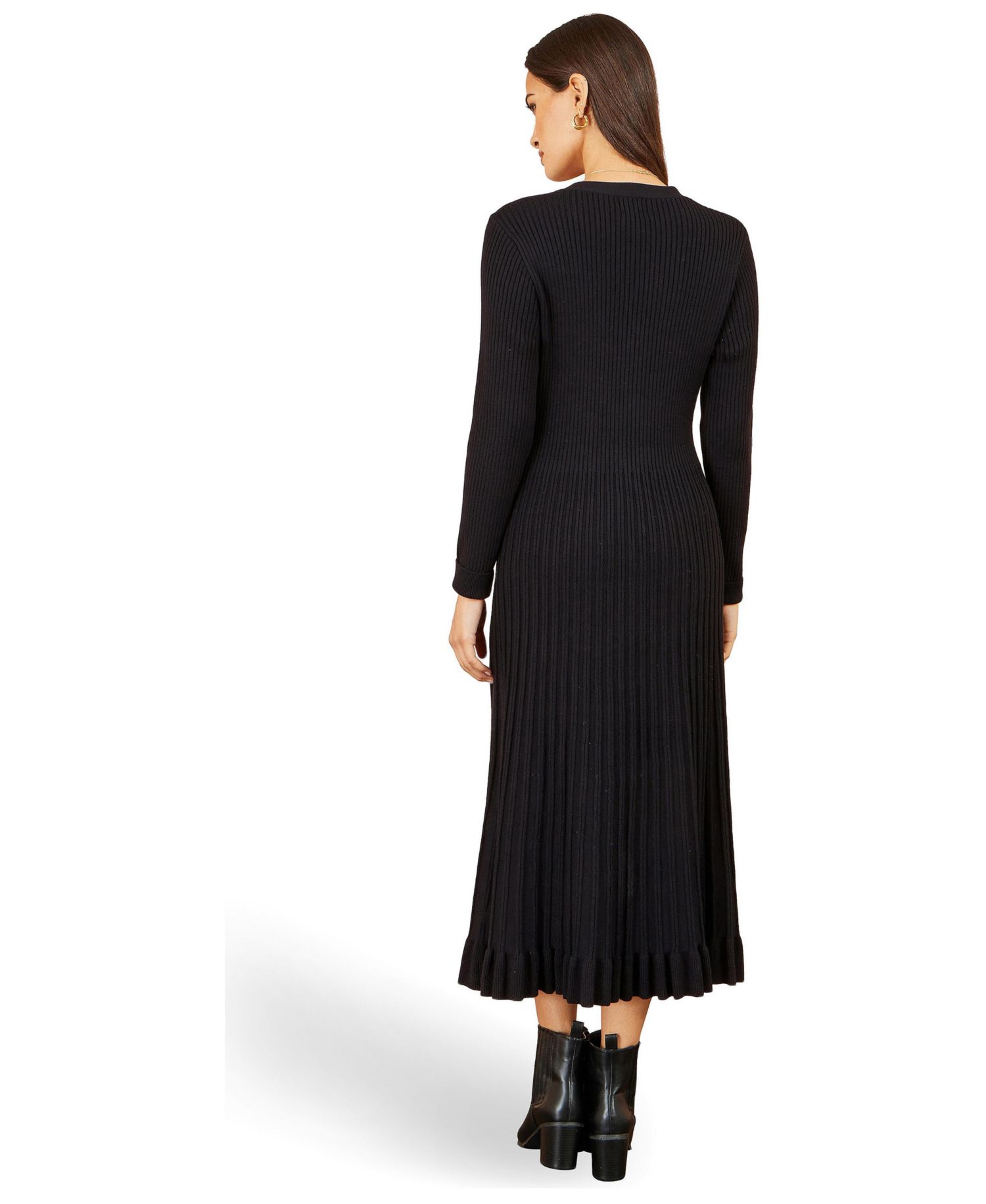 Women's Long Sleeve Ribbed Midi Knit Dress