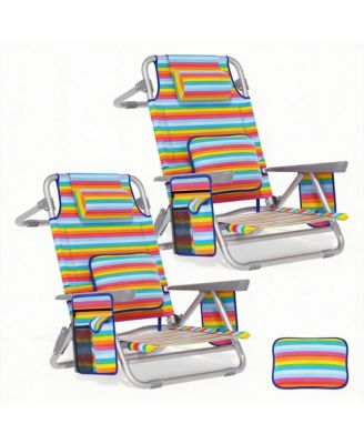 2 Pack Low Beach Chair Reclining Folding Camping Lay Flat