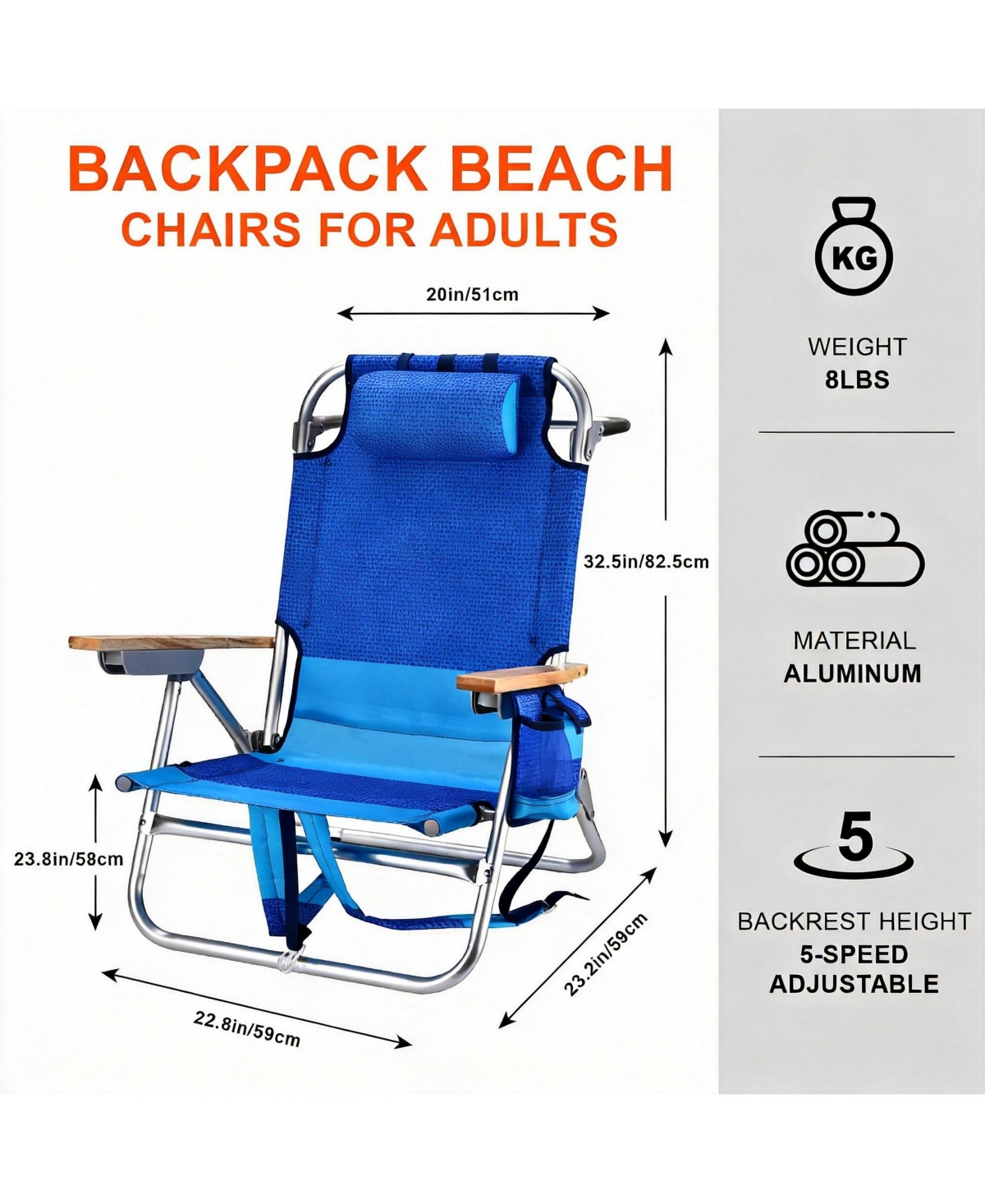 Aofar 10 inch Backpack Beach Chair Low Reclining Aluminum Folding Camping outdoor