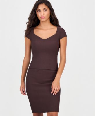 Women's Ottoman Curve Sweetheart Short-Sleeve Sweater