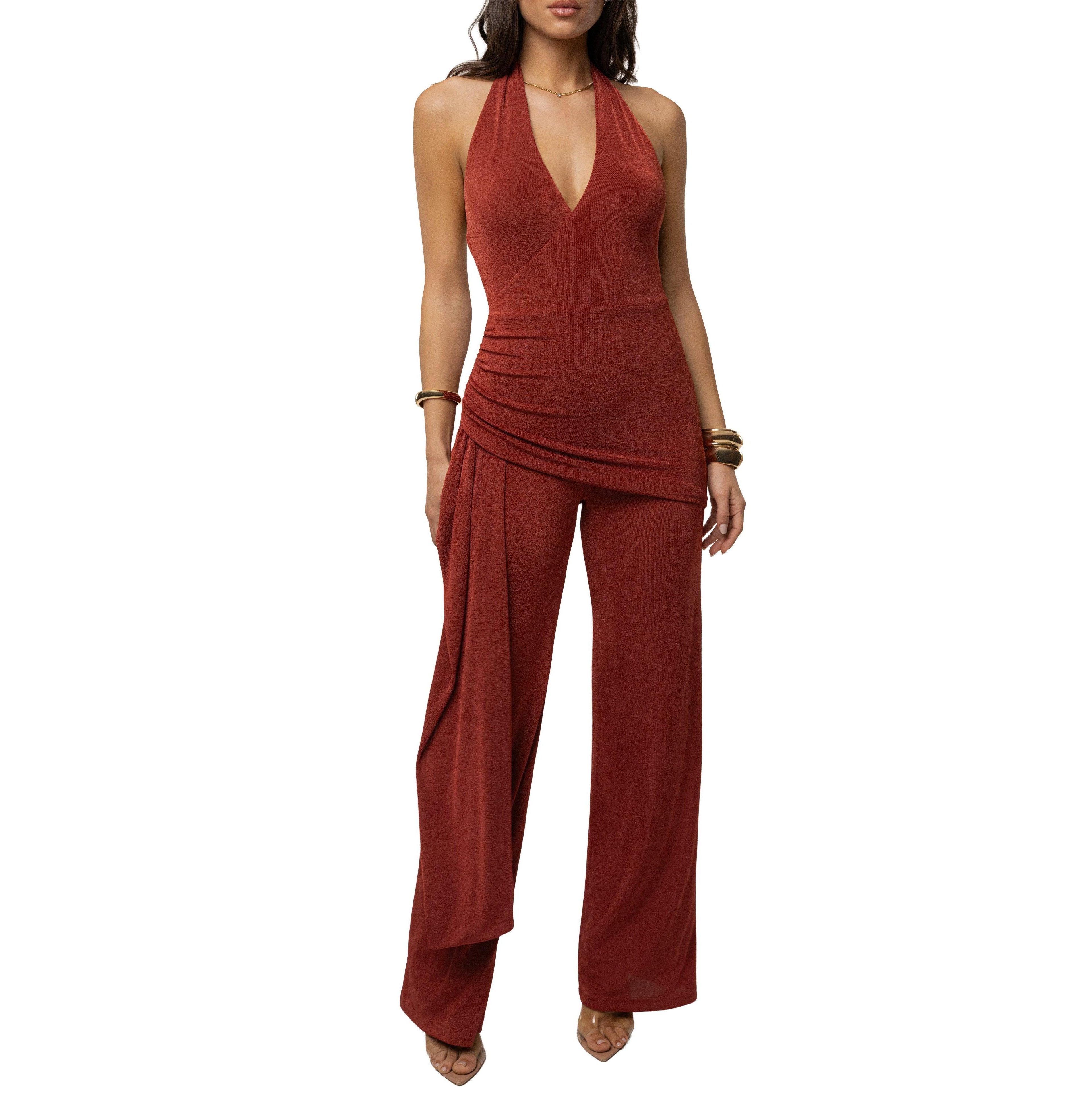Jluxlabel Women's Terra cotta Rustic Charm Halter Jumpsuit