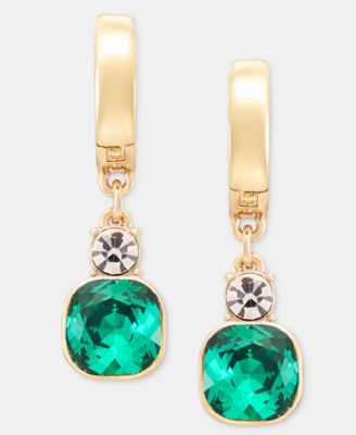 Glass Crystal Emerald Drop Hoop Earrings