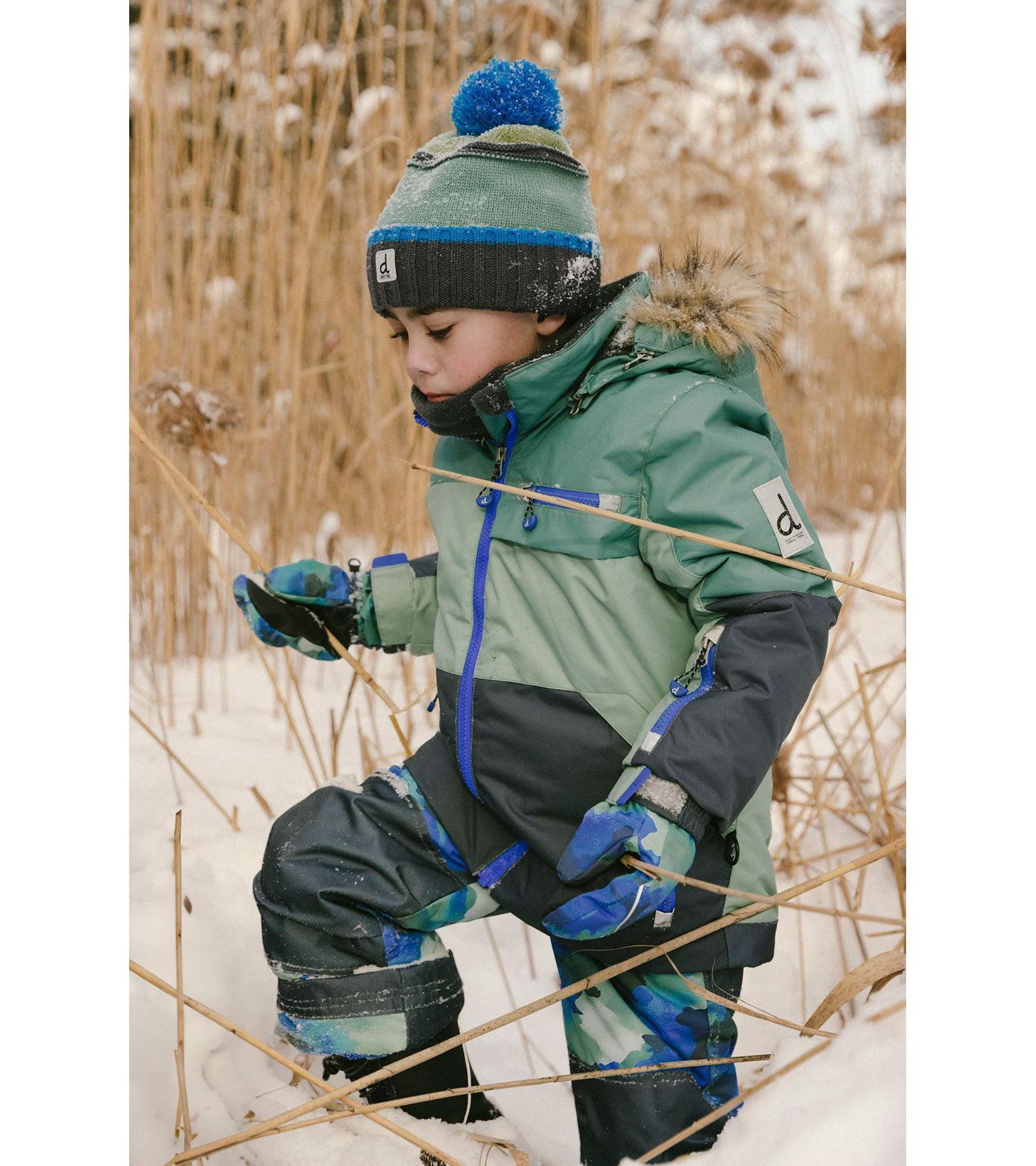 Little and Big Boy 6-14 Two Piece Play Snowsuit Colorblock with Camouflage Pants