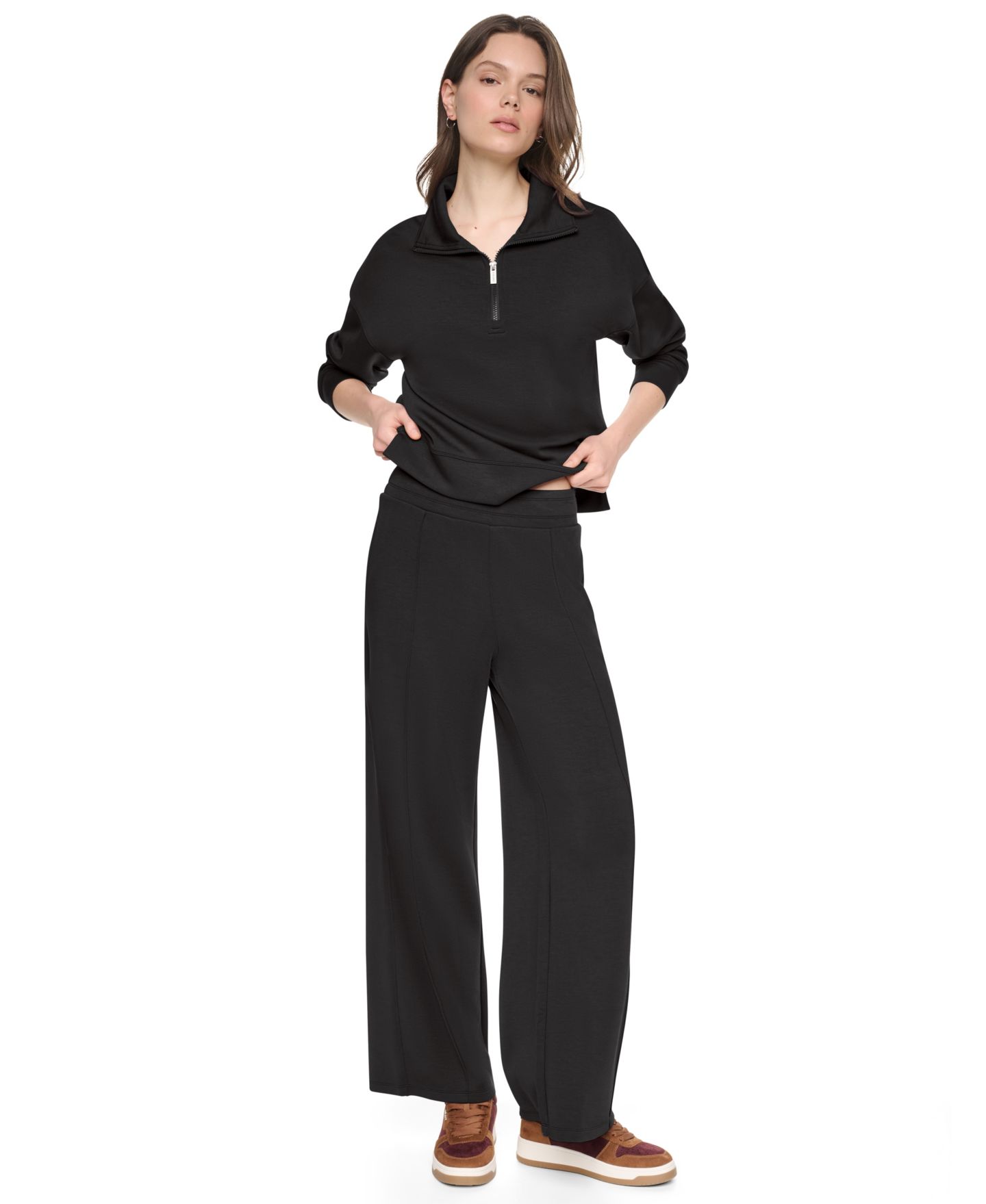 Женская толстовка DKNY Sport Mock-Neck Half-Zip Stretch-Scuba, цвет: Чёрный — фото 8