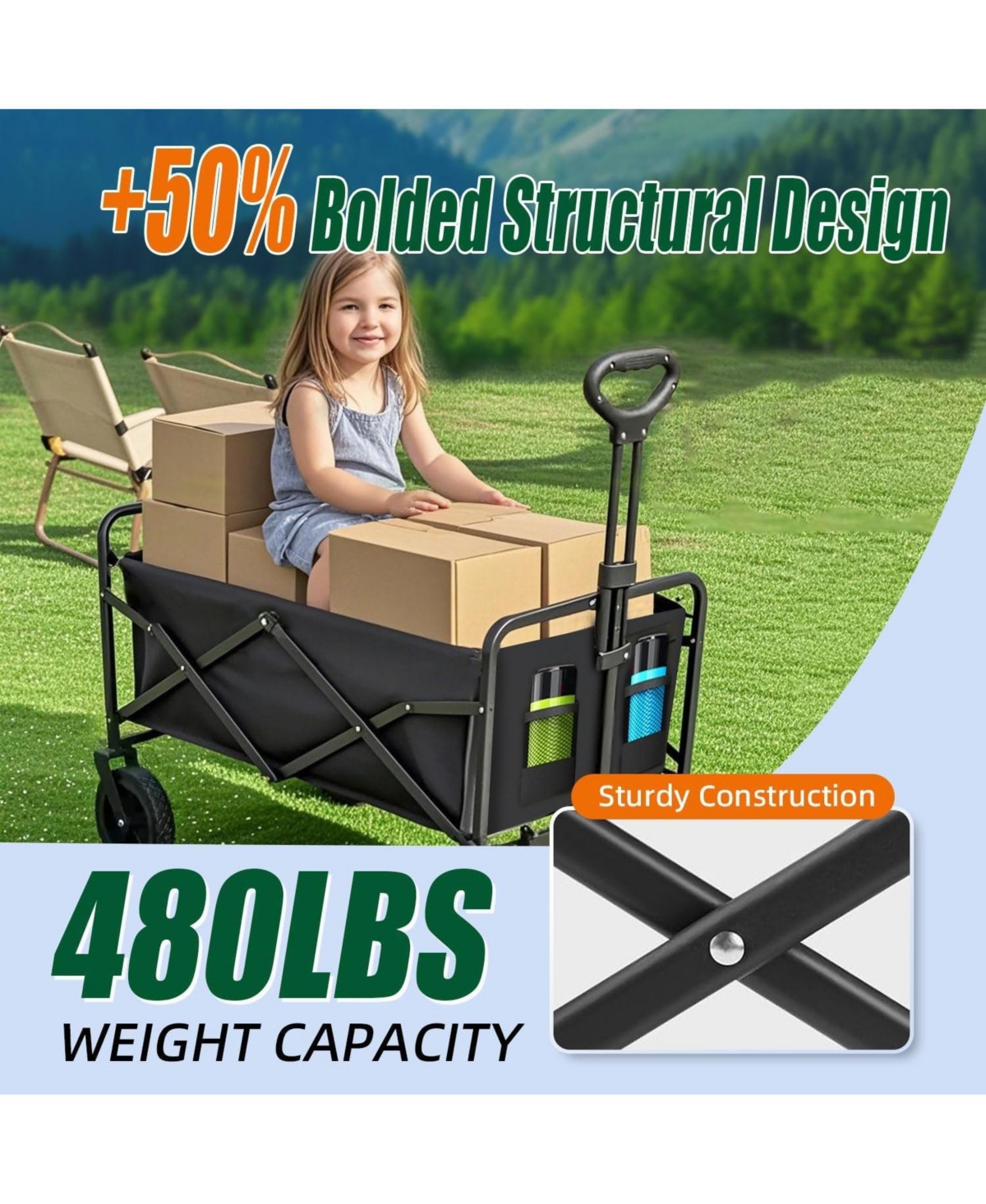 Gnuadz Collapsible Wagon Cart Heavy Duty Folding Beach Grocery Camping Garden Cart