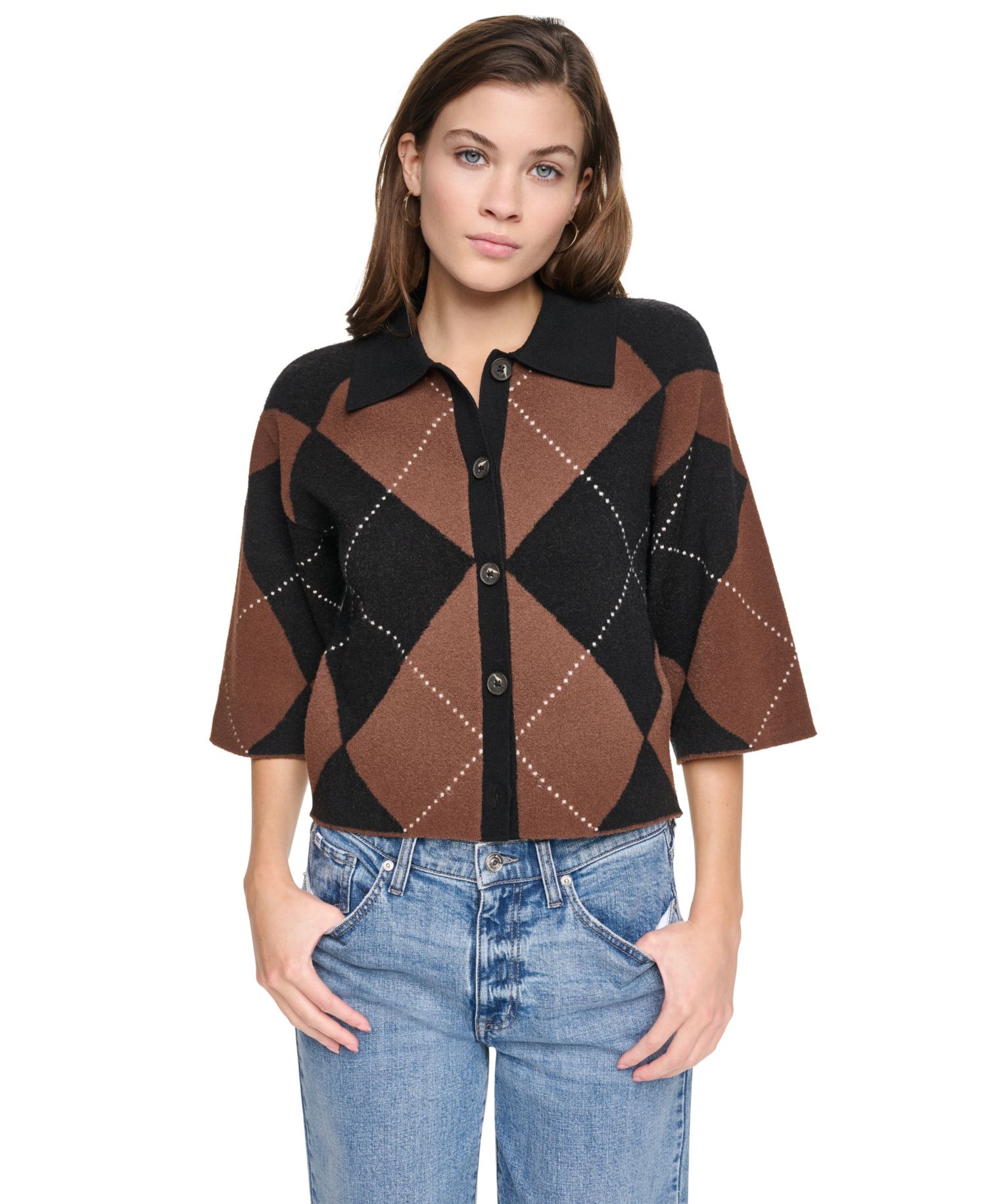 Petite Argyle Collared Cardigan