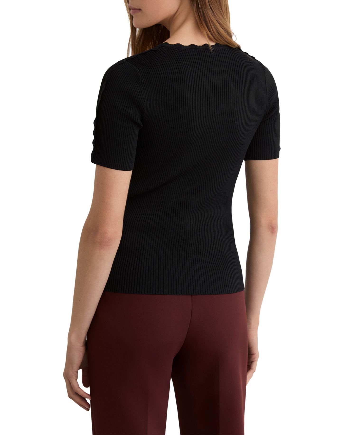 Women's Marcy Scallop-Trim Rib-Knit V-Neck Sweater