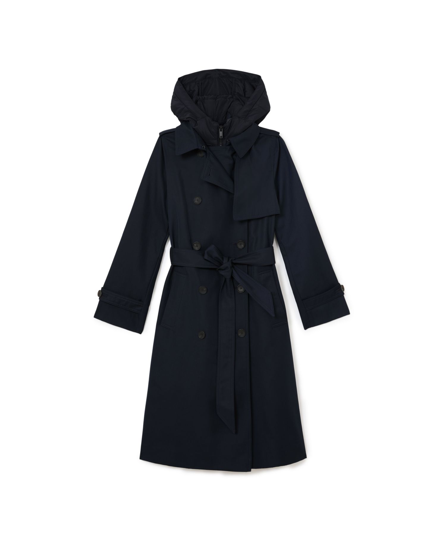Women's Azura Hooded Double-Breasted Long Trench Coat