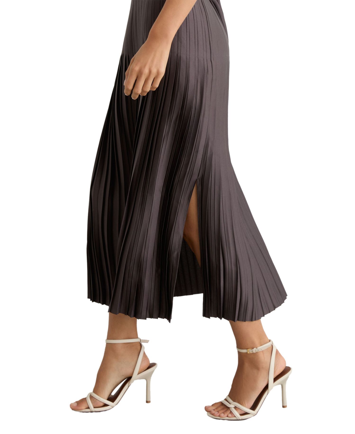 Women's Savannah High-Waisted Pleated Midi Skirt with Side Slit