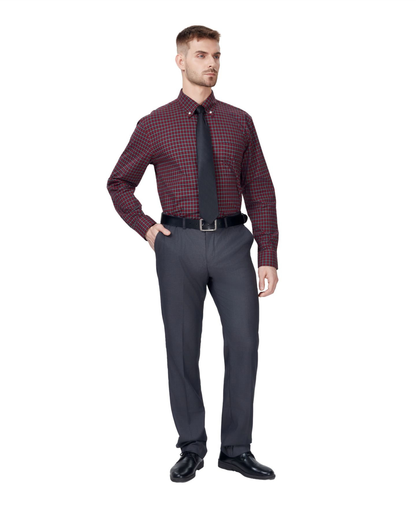 Мужская рубашка Club Room Regular-Fit Plaid Dress Shirt, цвет: Красный рубиновый клетчатый — фото 2