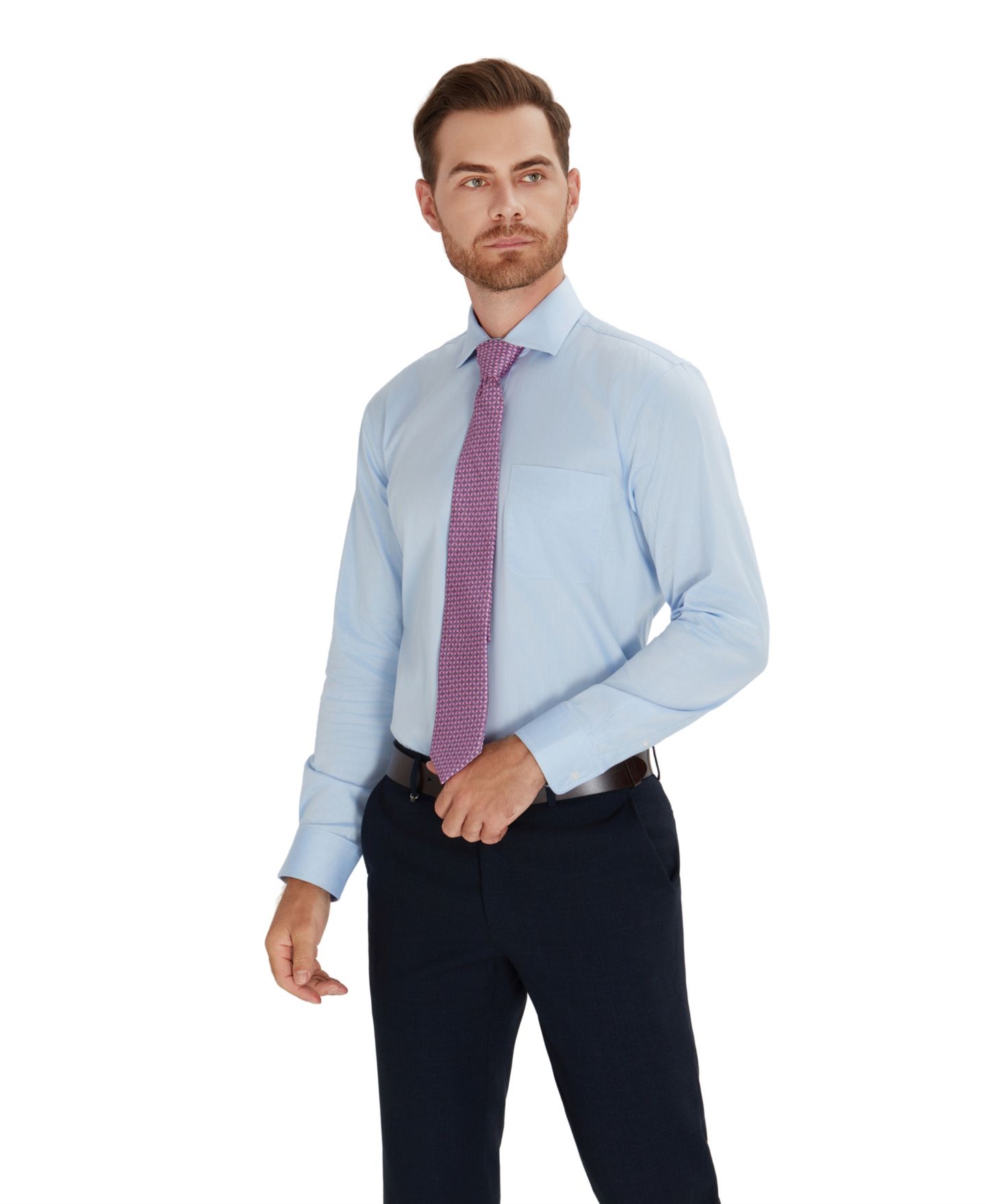 Мужская рубашка Club Room Regular-Fit Solid Dress Shirt, цвет: Джинсовый синий — фото 4