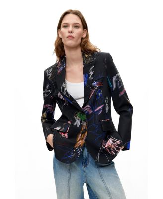 Women's Floral-Print Single-Breasted Cotton-Blend Blazer