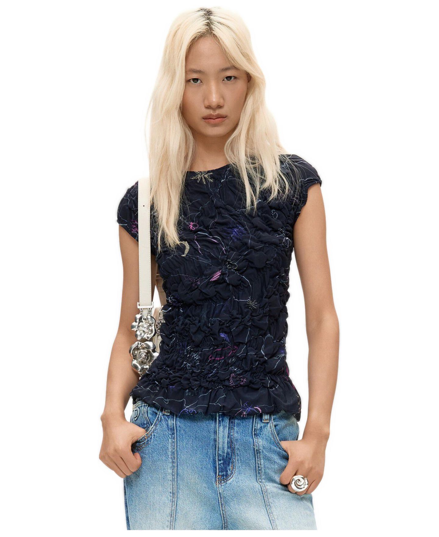 Женская футболка Desigual Floral-Knit, цвет: Чёрный — фото 1