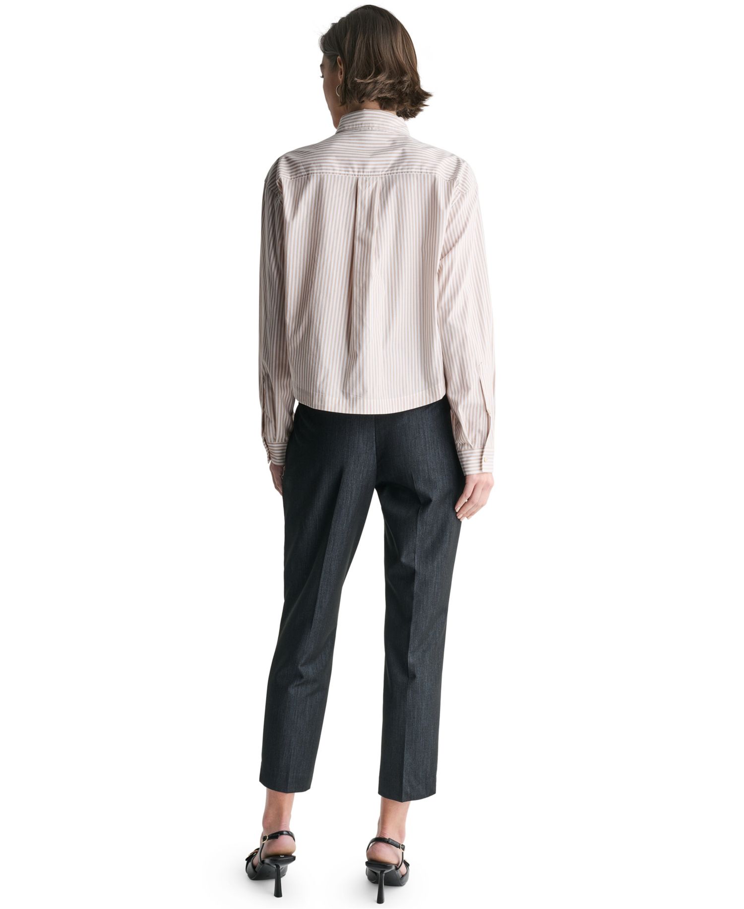 Women's Long-Sleeve Striped Tie Neck Blouse