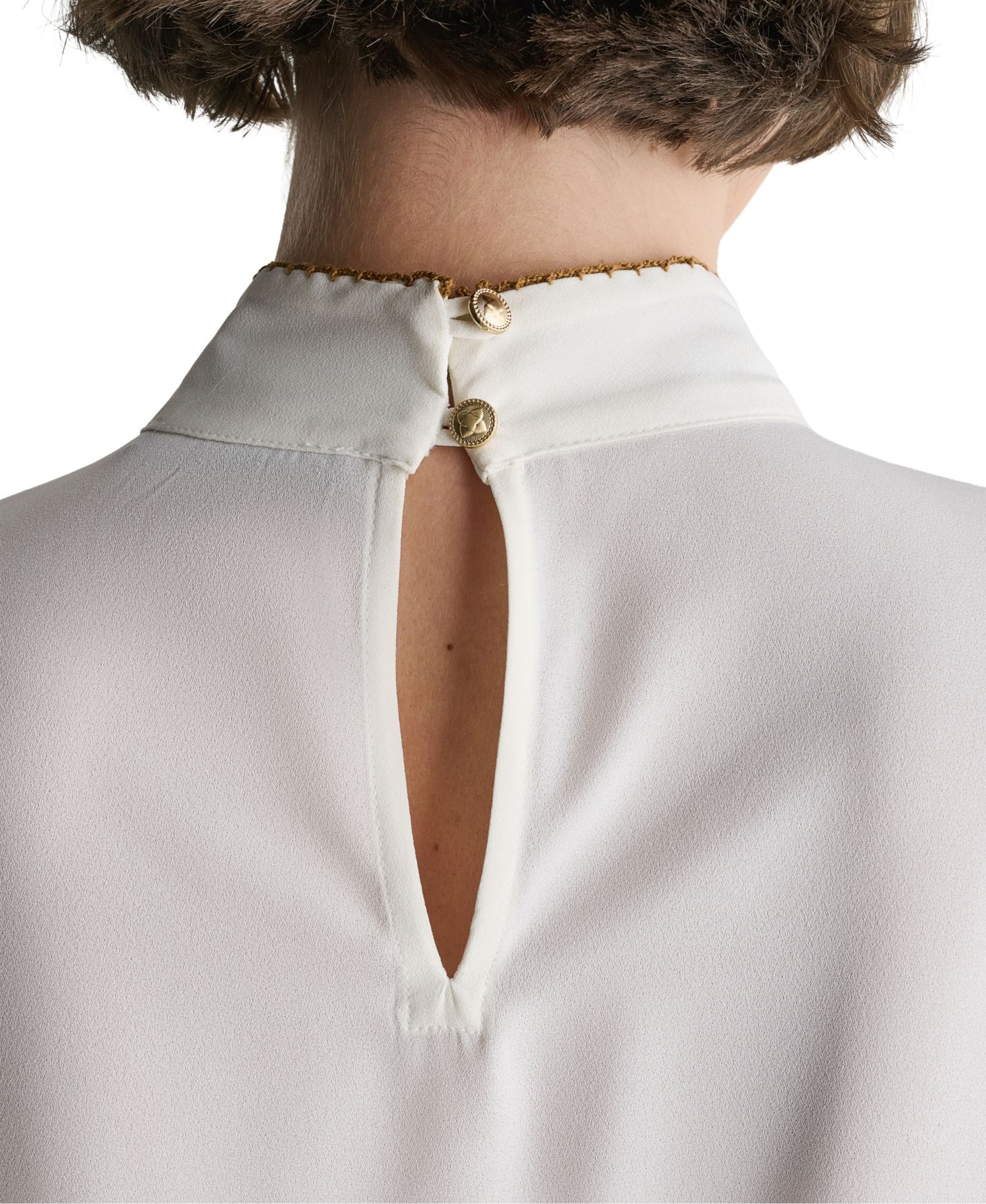 Women's Tie-Neck Embroidered Back-Keyhole Blouse