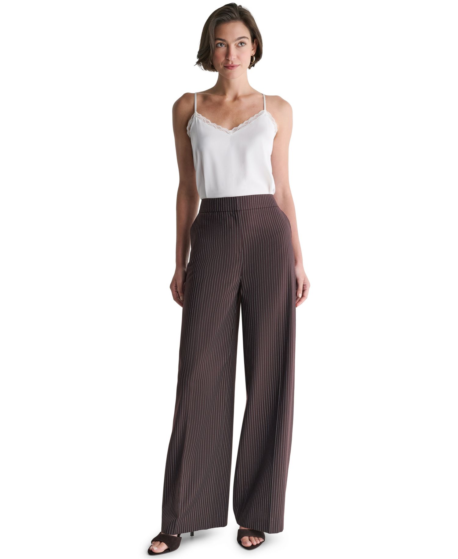 Women's Pinstripe High-Waist Wide-Leg Pants