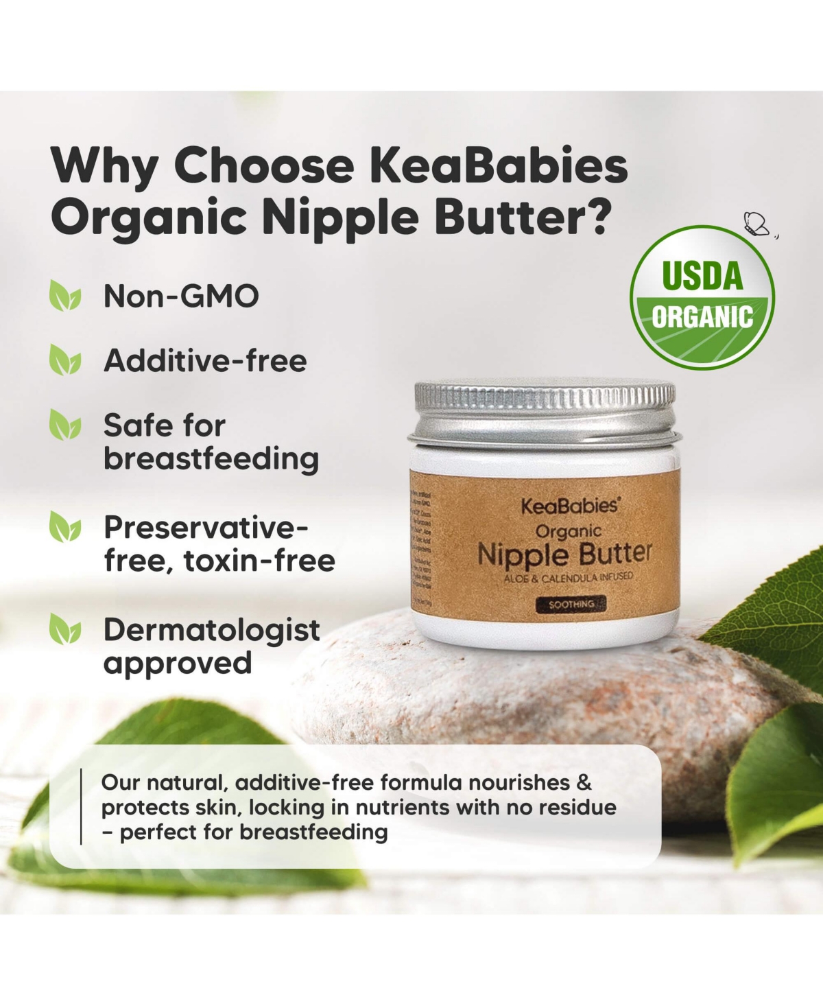 KeaBabies Organic Nipple Butter, Natural Cream Safe for Breastfeeding Moms, 2oz