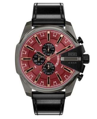 Men's Mega Chief Slim Quartz Chronograph Black Leather Watch 48mm