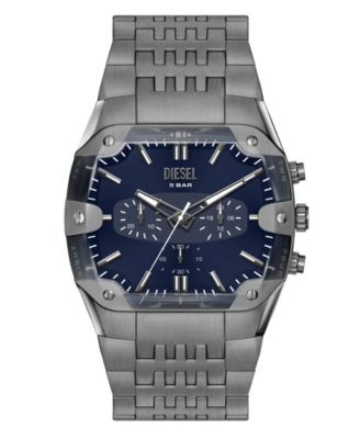 Men's Spiked Cushion Quartz Chronograph Gunmetal Stainless Steel Watch 45mm