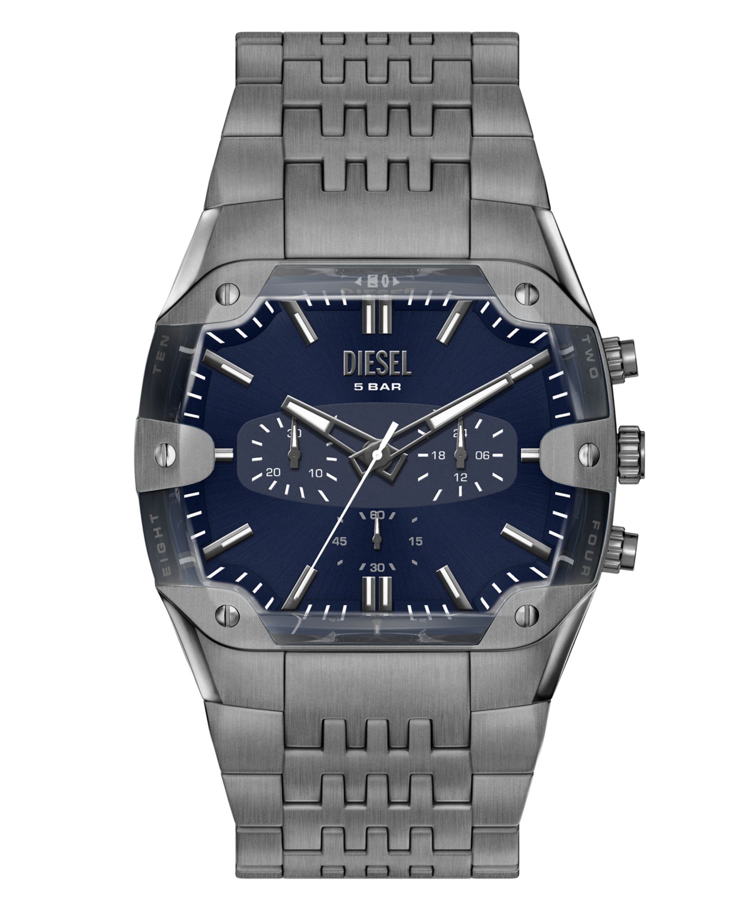Men's Spiked Cushion Quartz Chronograph Gunmetal Stainless Steel Watch 45mm