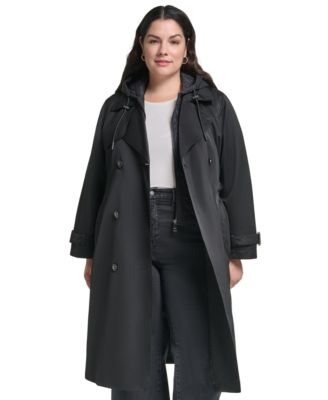 Plus Size Hooded Double-Breasted Belted Coat