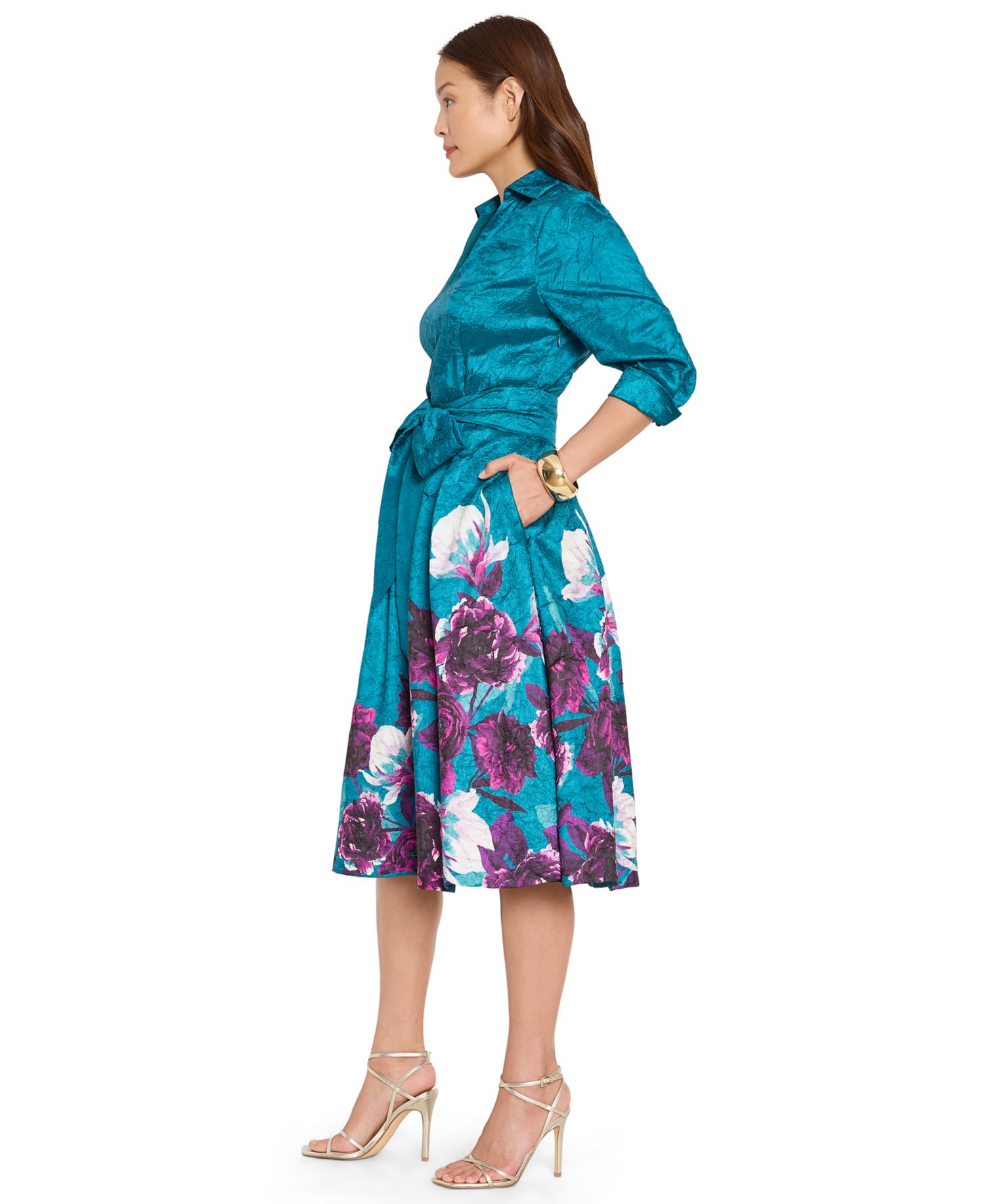 Women's Floral Metallic-Embroidery Fit & Flare Midi Dress