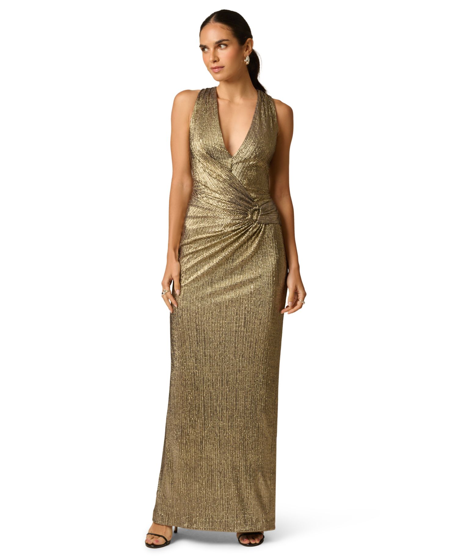 Women's V-Neck Metallic Long Gown