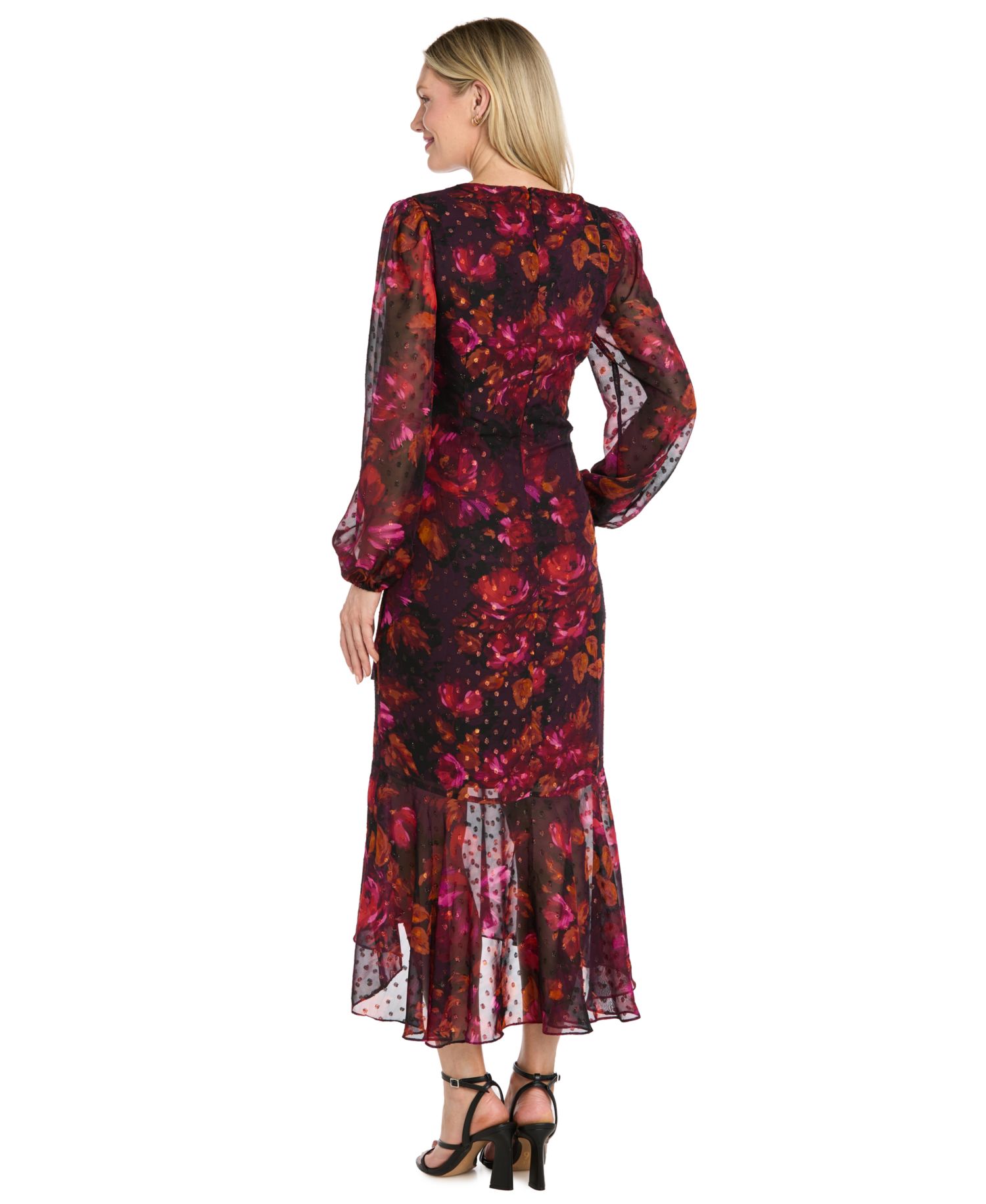 Women's Floral-Print V-Neck Hi-Lo Hem Midi Dress