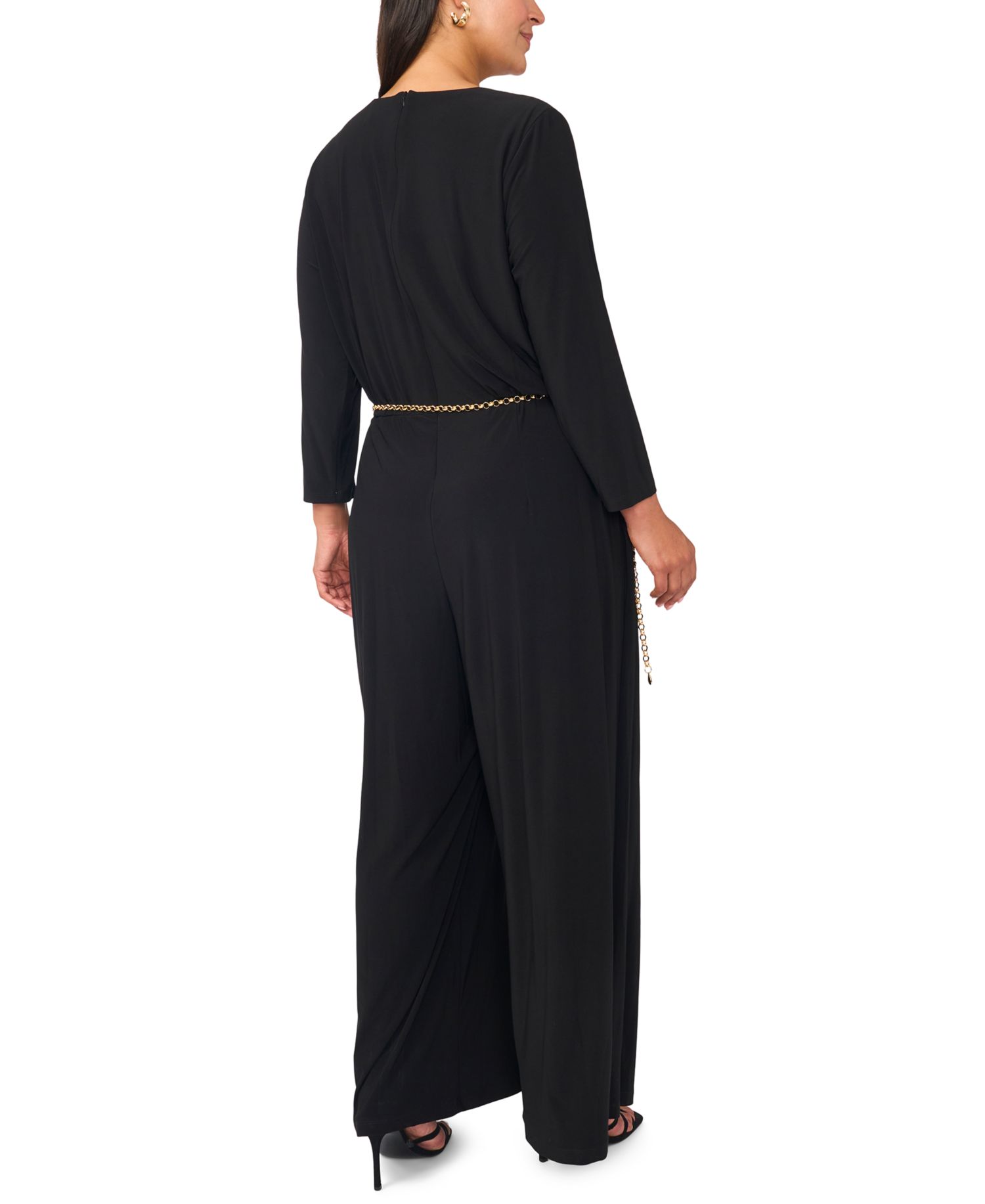 Plus Size Cowl Neck 3/4-Sleeve Wide-Leg Jumpsuit