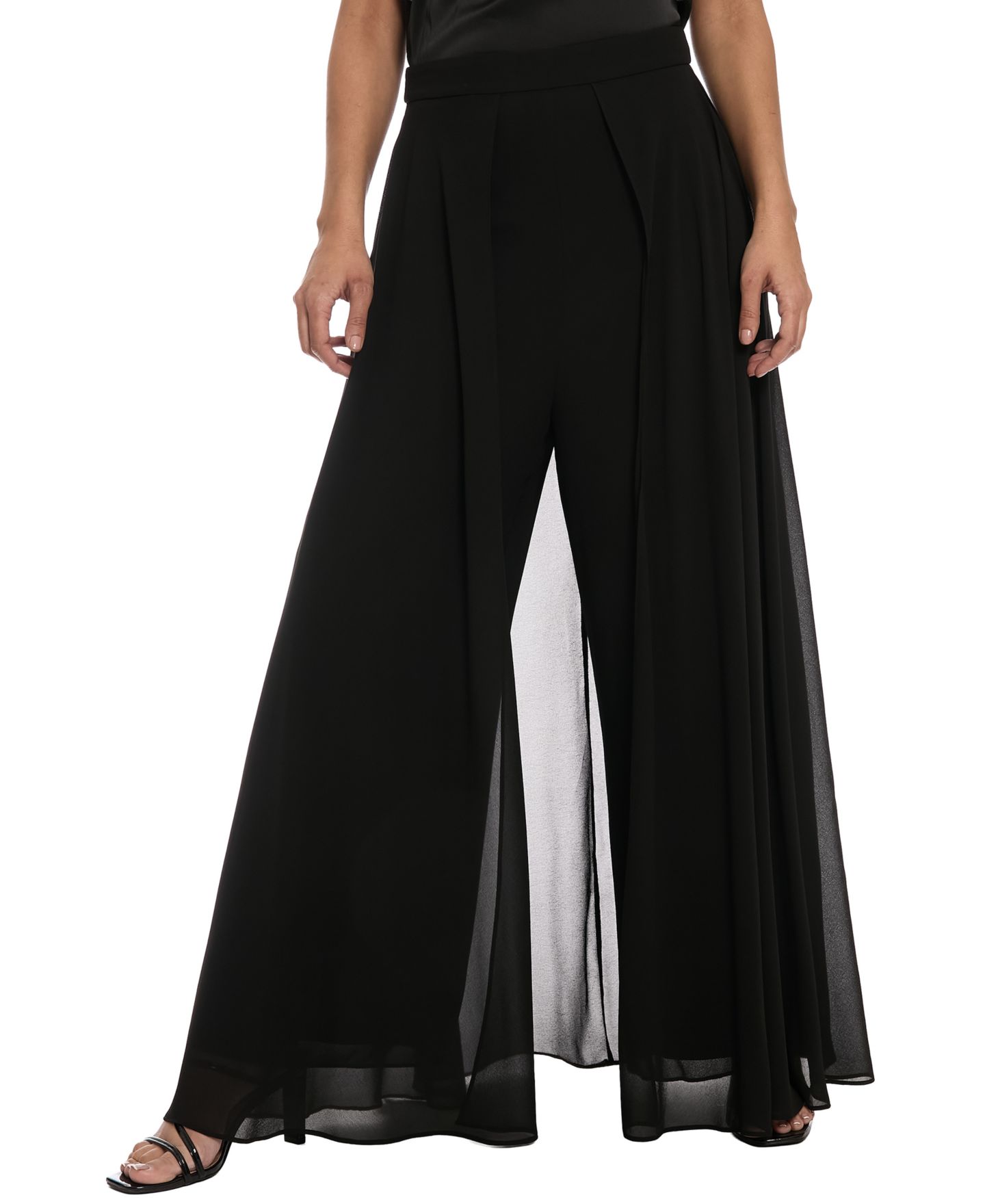 Женские брюки Muse Wide-Leg Chiffon Overlay, цвет: Чёрный — фото 1
