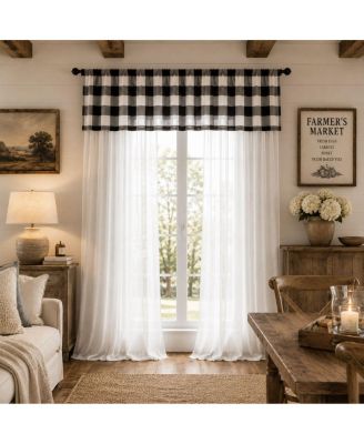 3 Piece Country Farmhouse Buffalo Plaid Sheer Curtains And Valance Set