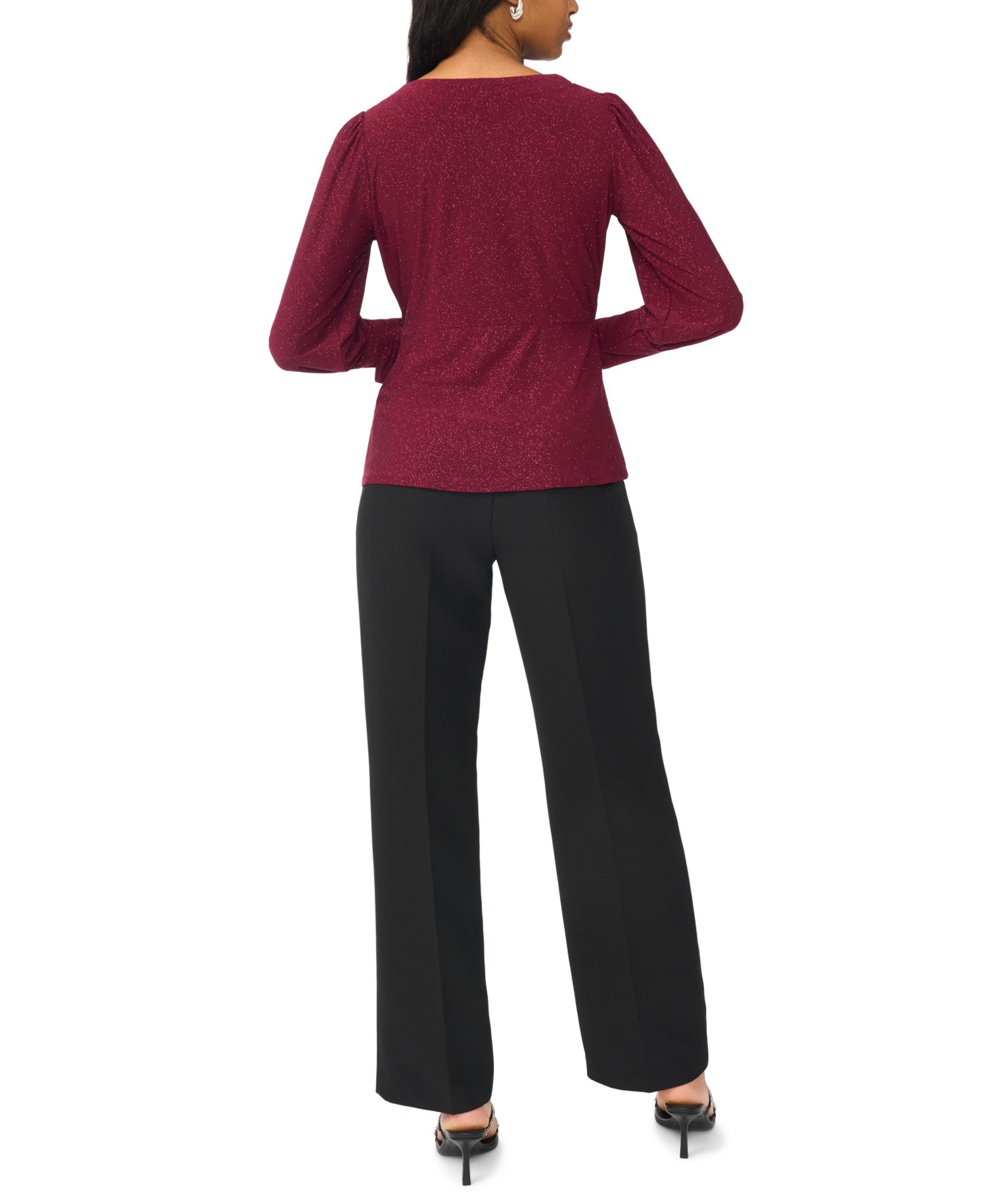 Women's Faux Wrap Metallic Long-Sleeve Top