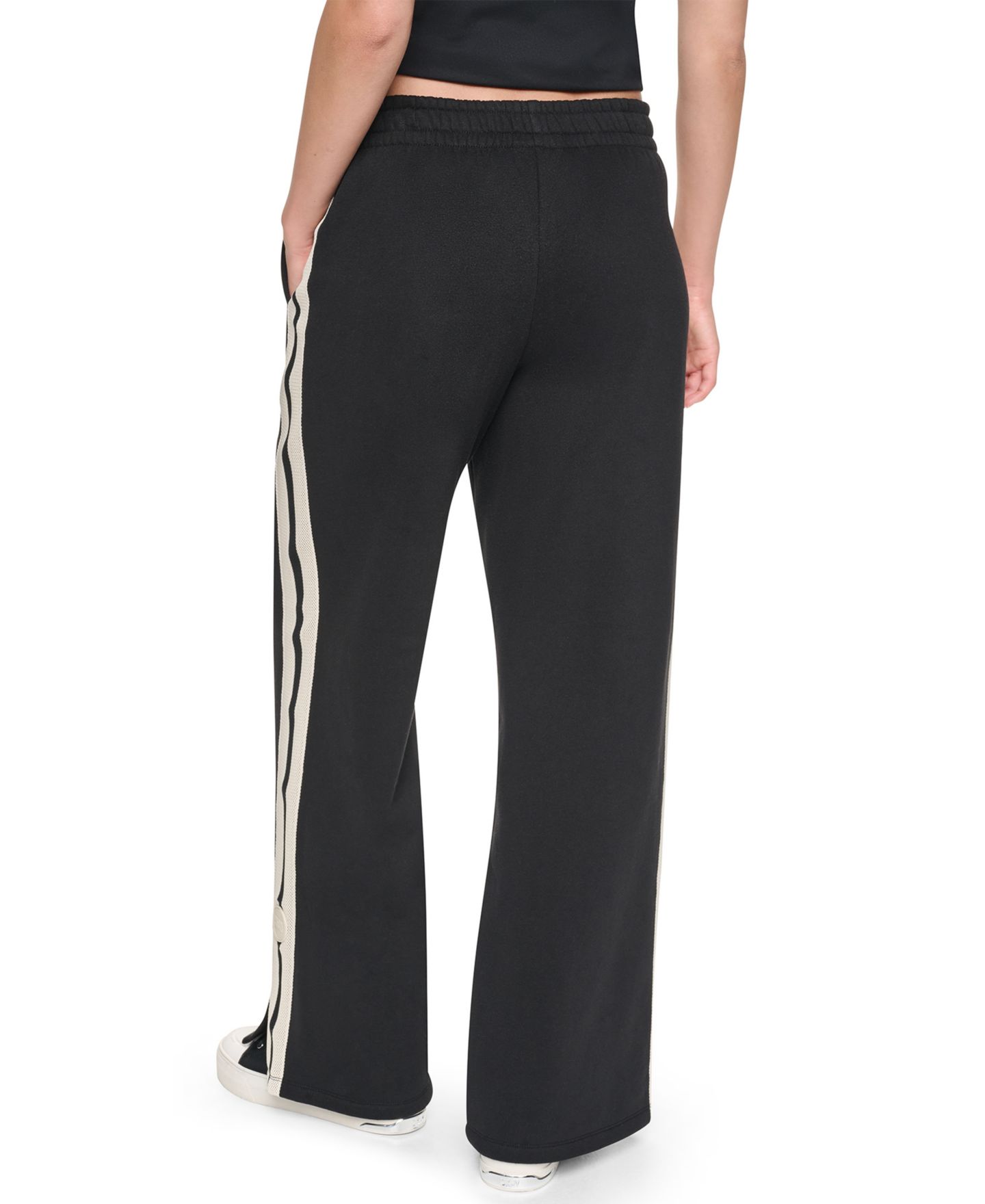 Женские брюки DKNY Sport High-Rise Textured Tape Straight-Leg Track Pants, цвет: Чёрный — фото 5