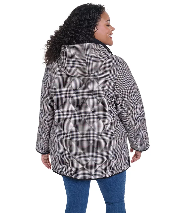 Plus Size Quilted Hooded Corduroy Collar Coat - thumbnail 4